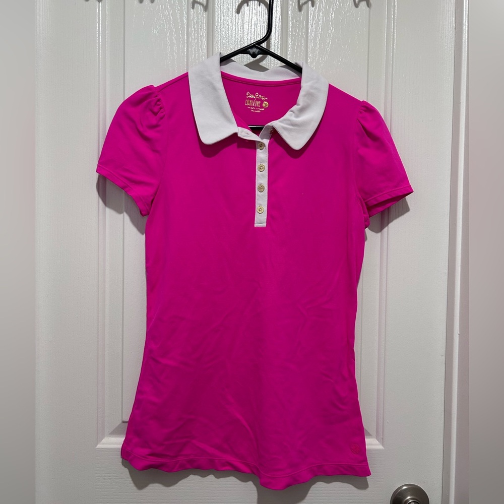 Lilly Pulitzer pink polo with white collar - small
